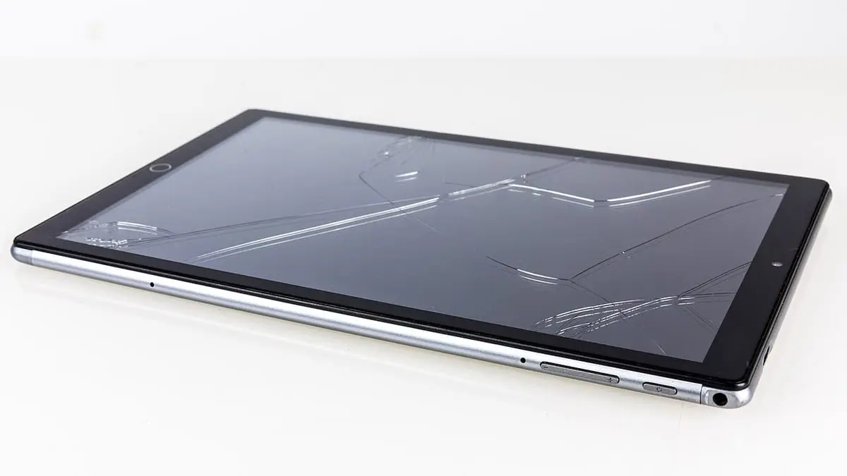 Tablet with a cracked screen, repaired at ART & FIX in Merced, CA